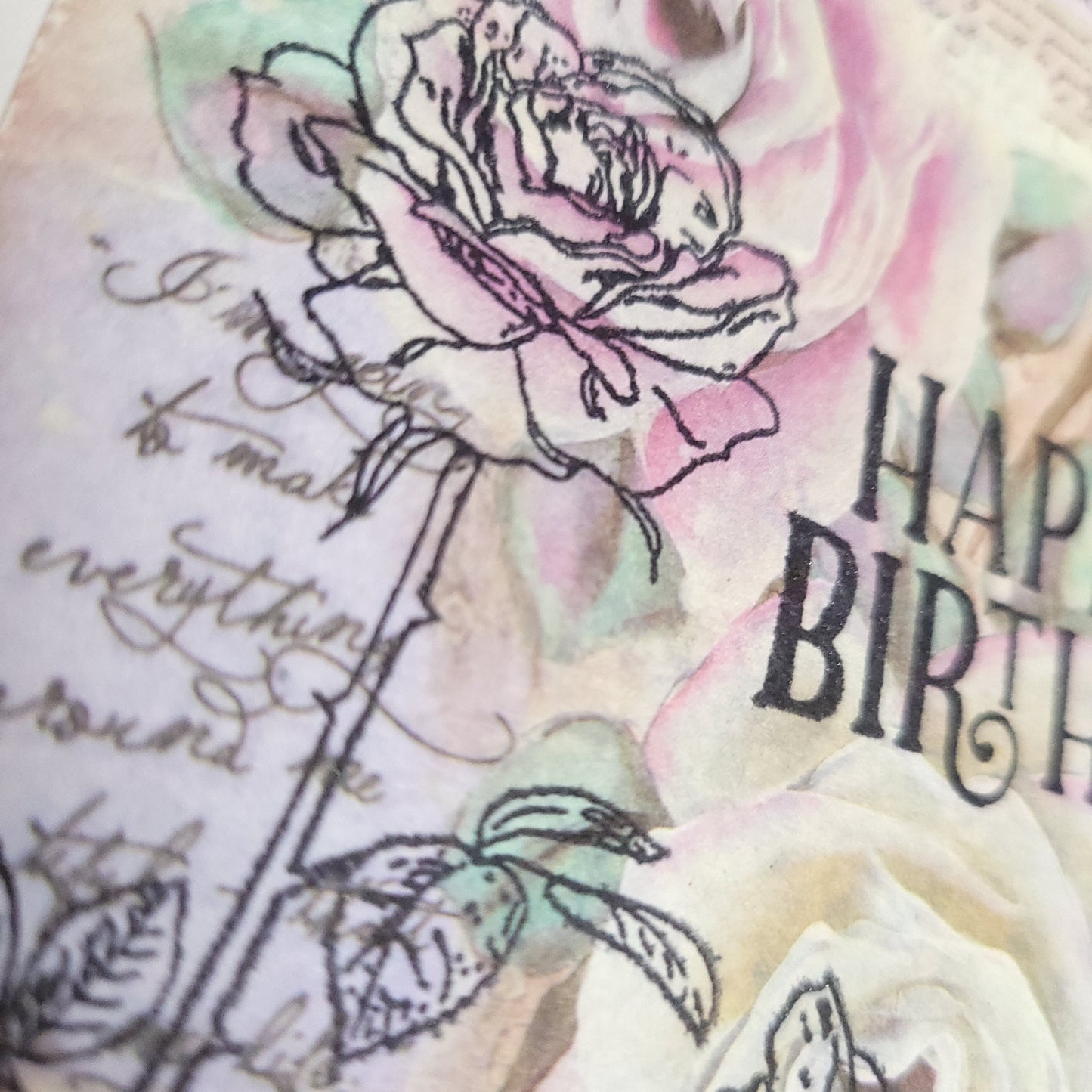 A6 Soft Roses vintage style hand stamped blank card