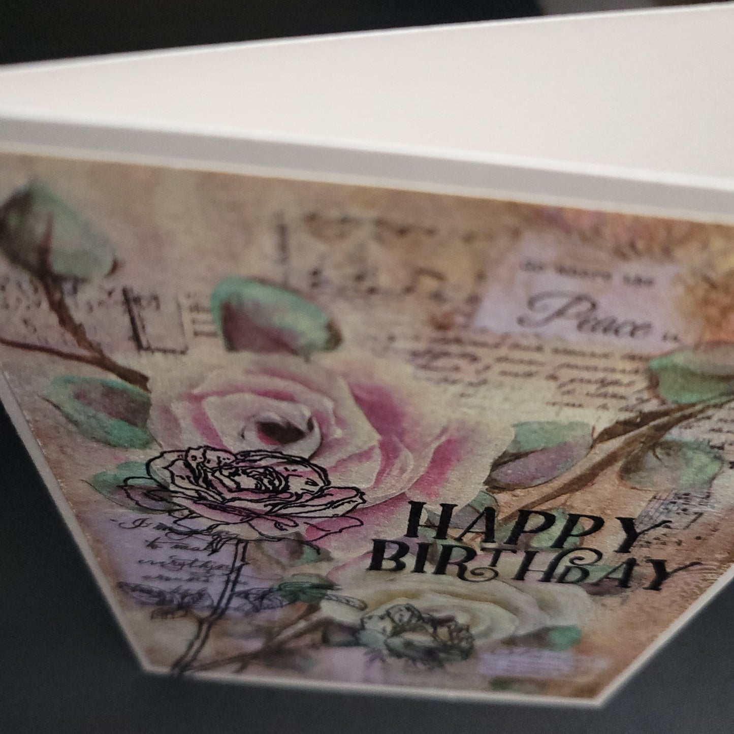 A6 Soft Roses vintage style hand stamped blank card