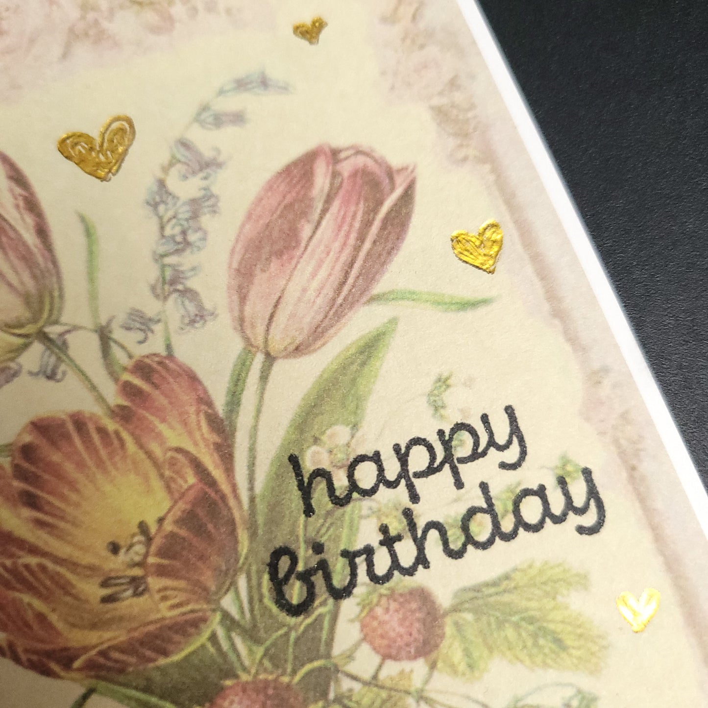 A6 Berry Floral vintage style hand stamped and foiled blank card