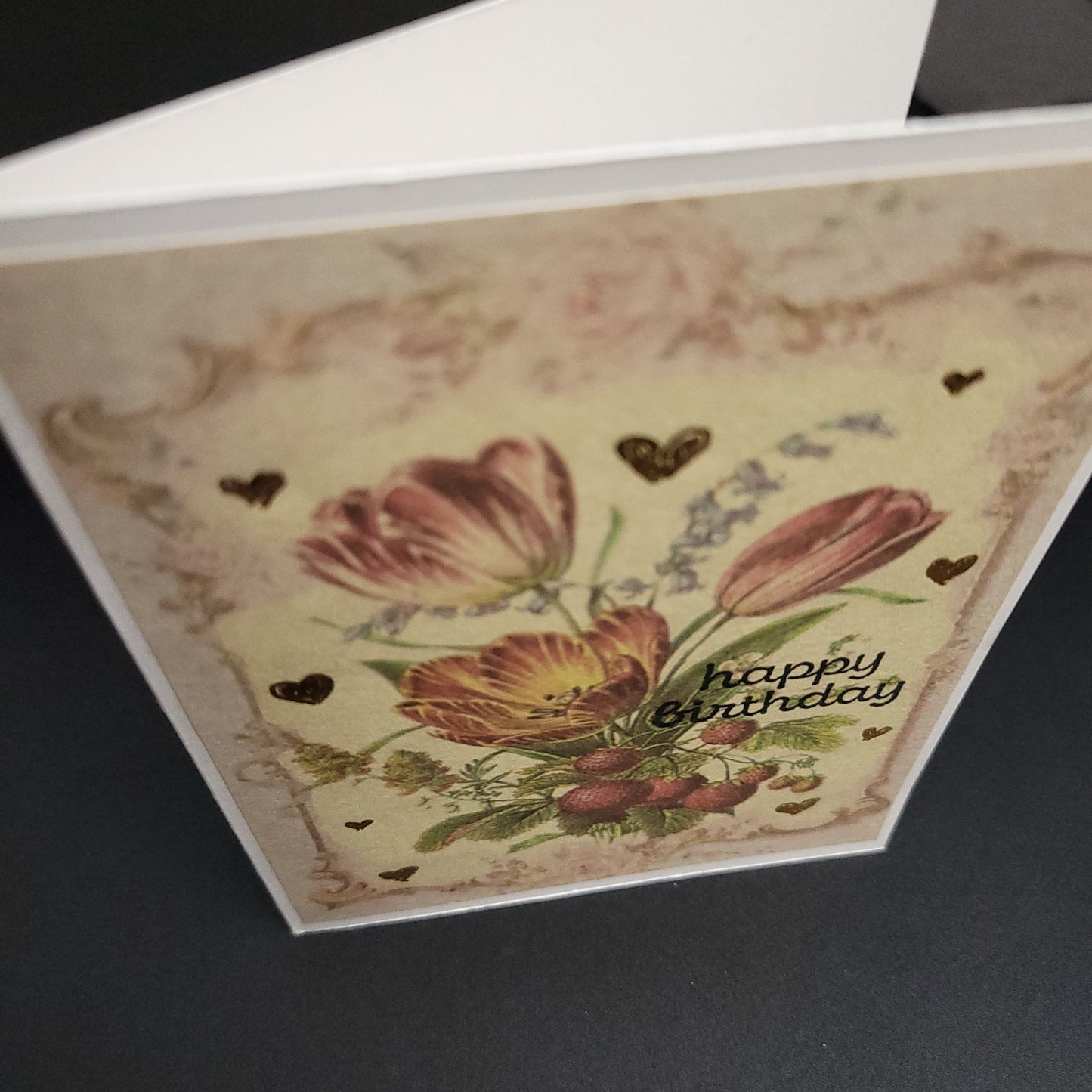 A6 Berry Floral vintage style hand stamped and foiled blank card