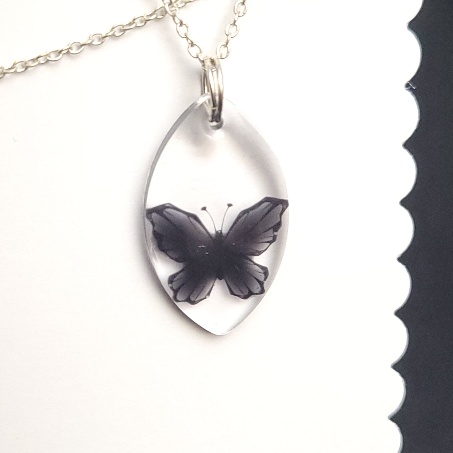 Black or Dark Purple Butterfly embedded Resin necklace
