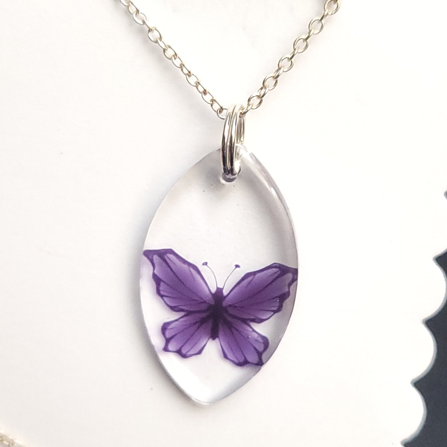 Black or Dark Purple Butterfly embedded Resin necklace