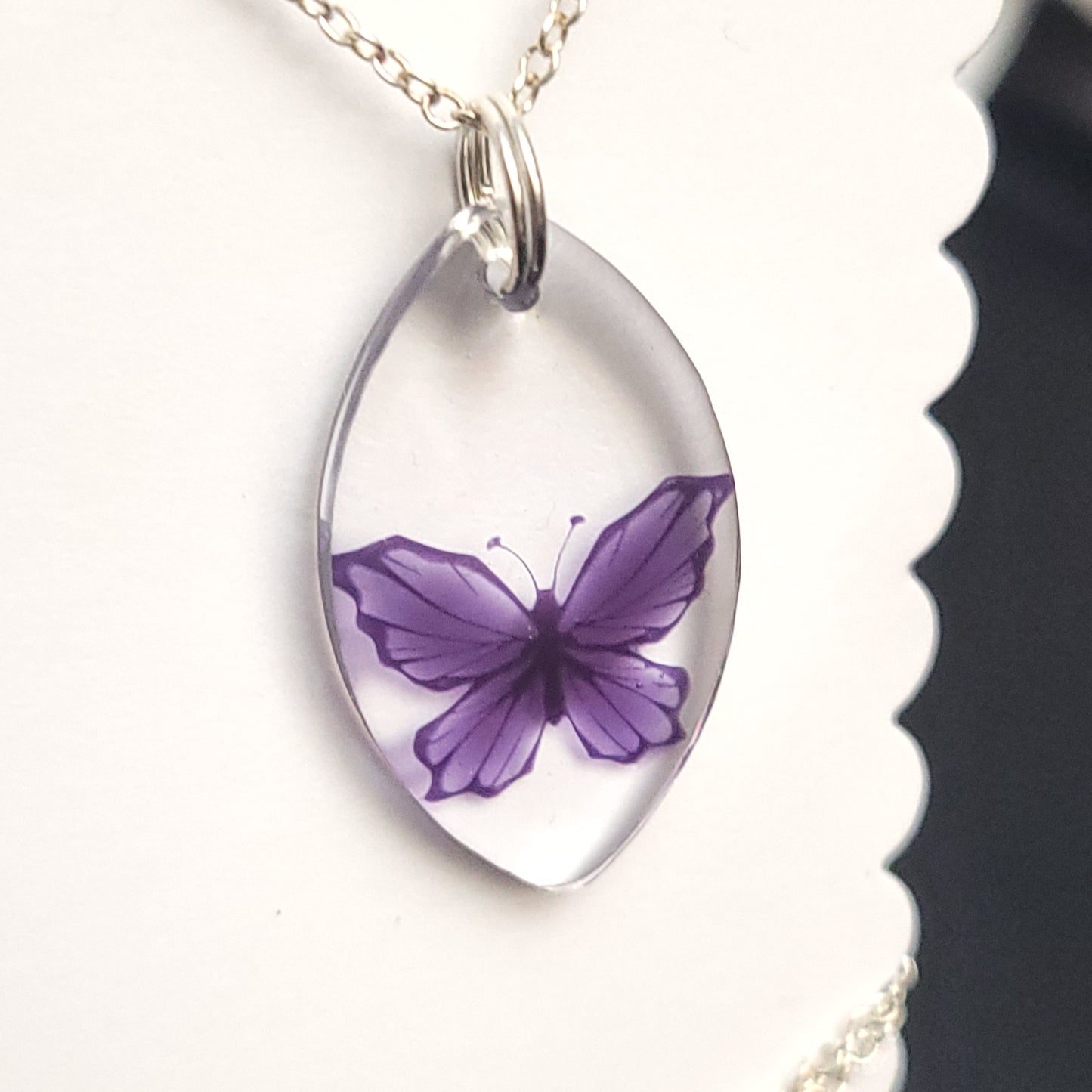 Black or Dark Purple Butterfly embedded Resin necklace