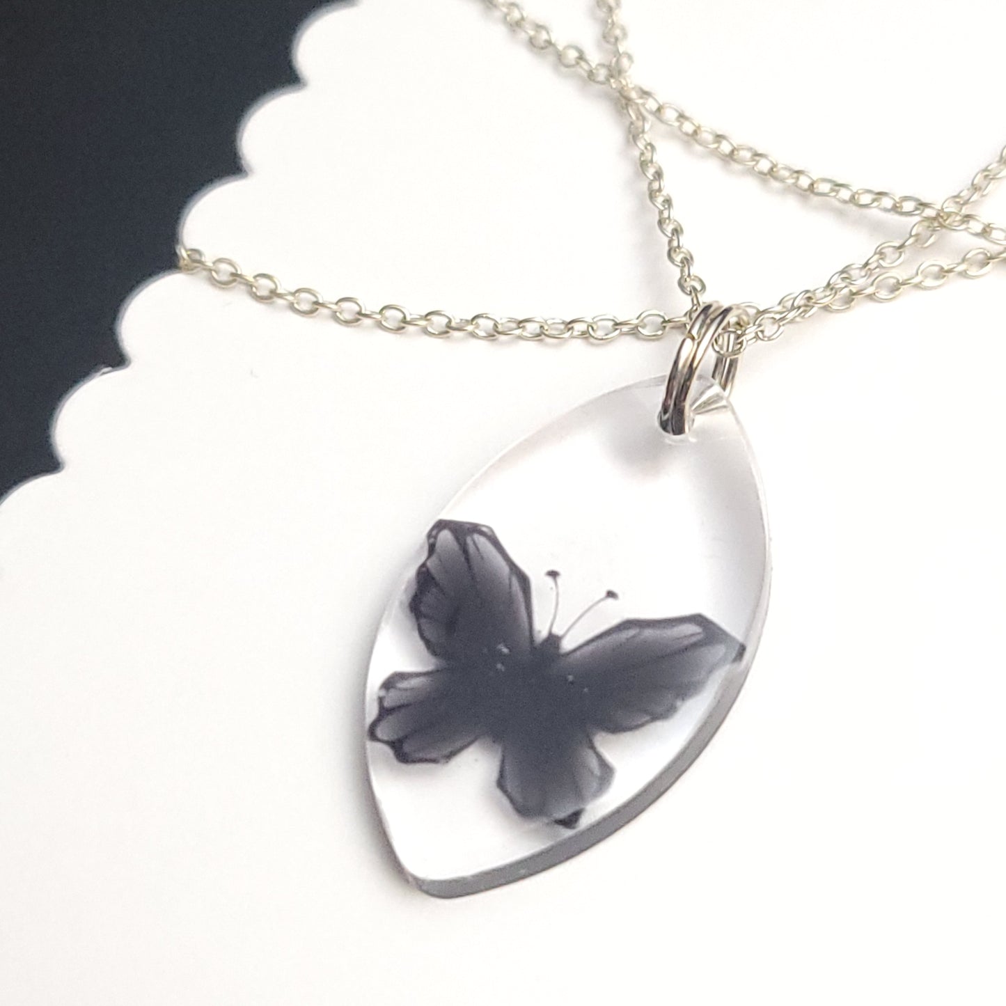 Black or Dark Purple Butterfly embedded Resin necklace