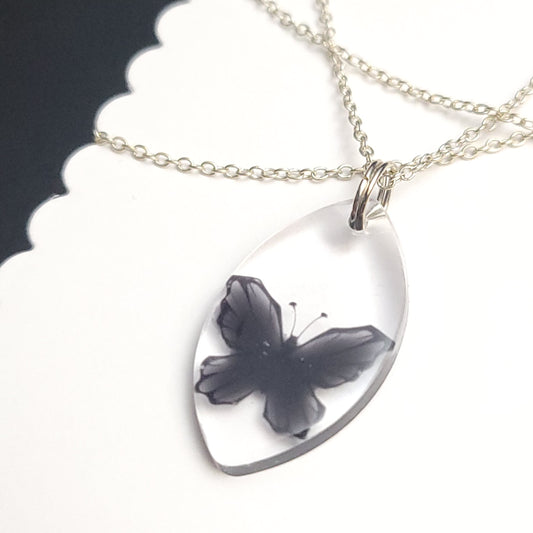 Black or Dark Purple Butterfly embedded Resin necklace