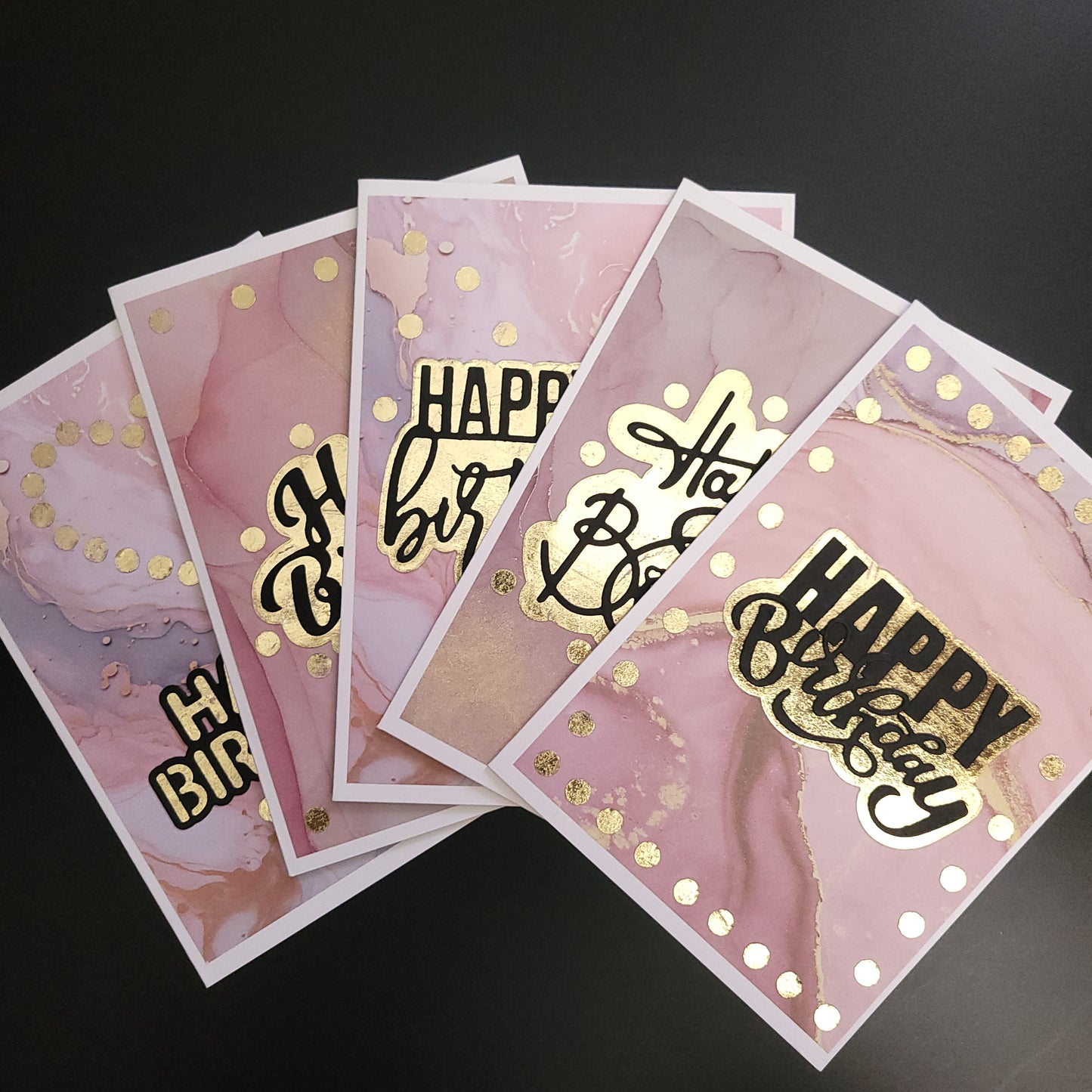 A6 One of a kind Gold & Pink Marbled Birthday blank cards