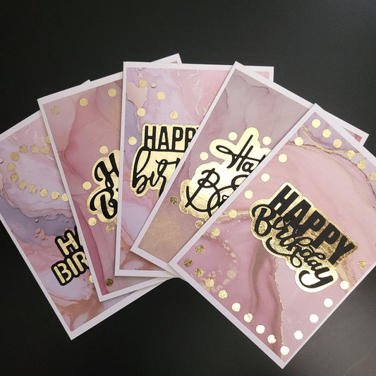 A6 One of a kind Gold & Pink Marbled Birthday blank cards