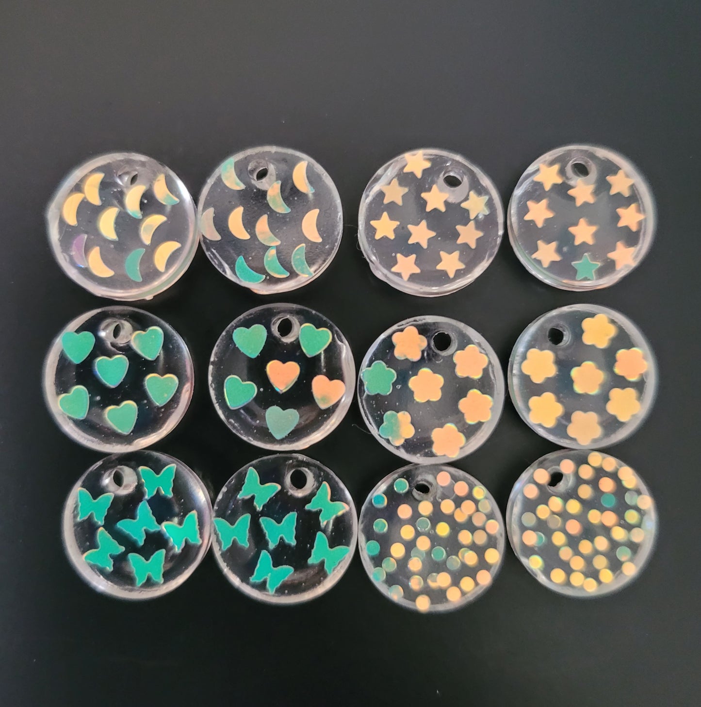 Glow in the Dark Iridescent Sequin Resin Handmade Earrings