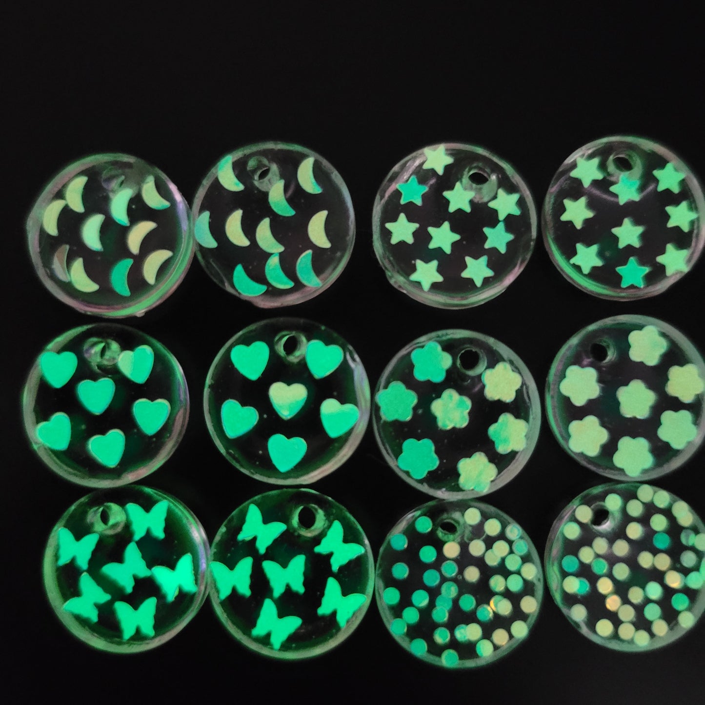 Glow in the Dark Iridescent Sequin Resin Handmade Earrings