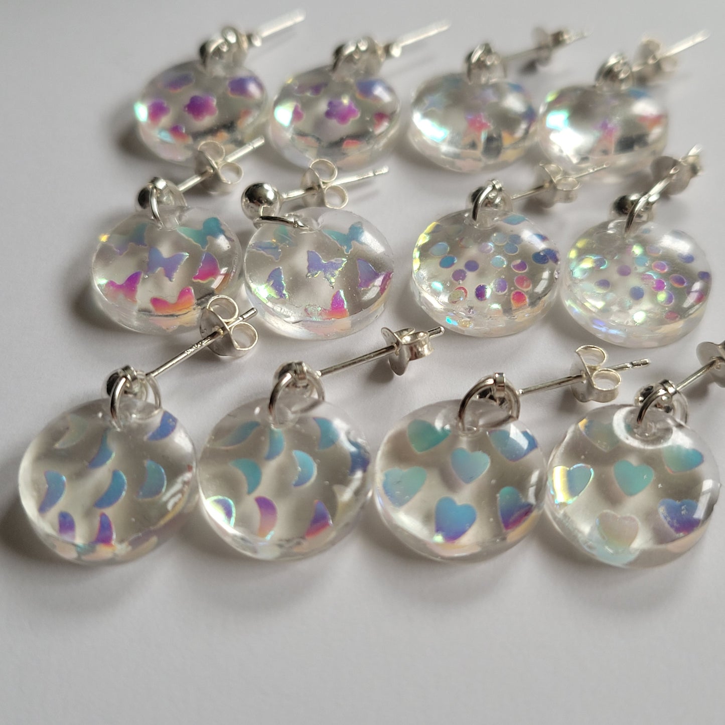 Glow in the Dark Iridescent Sequin Resin Handmade Earrings