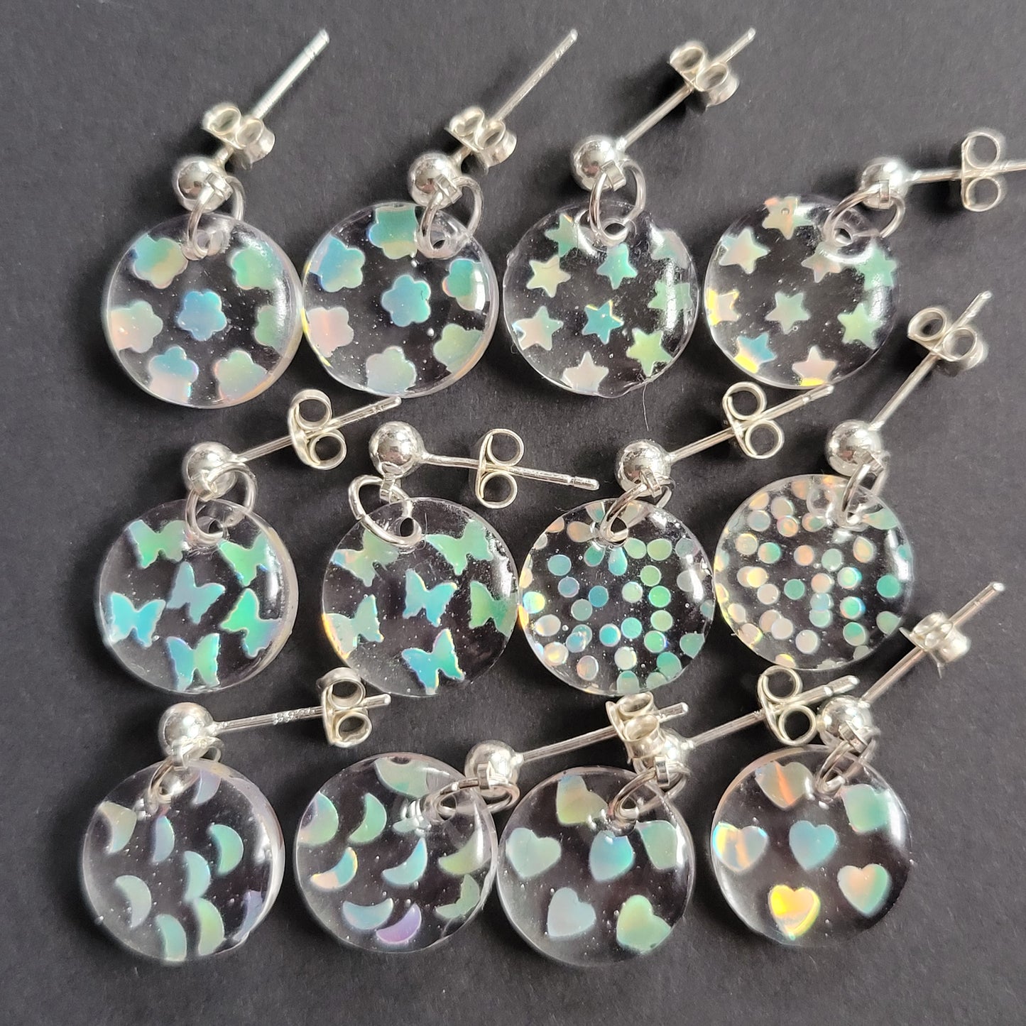 Glow in the Dark Iridescent Sequin Resin Handmade Earrings