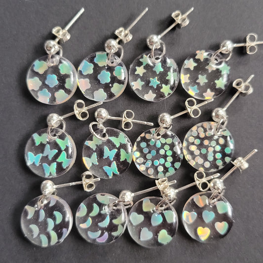 Glow in the Dark Iridescent Sequin Resin Handmade Earrings