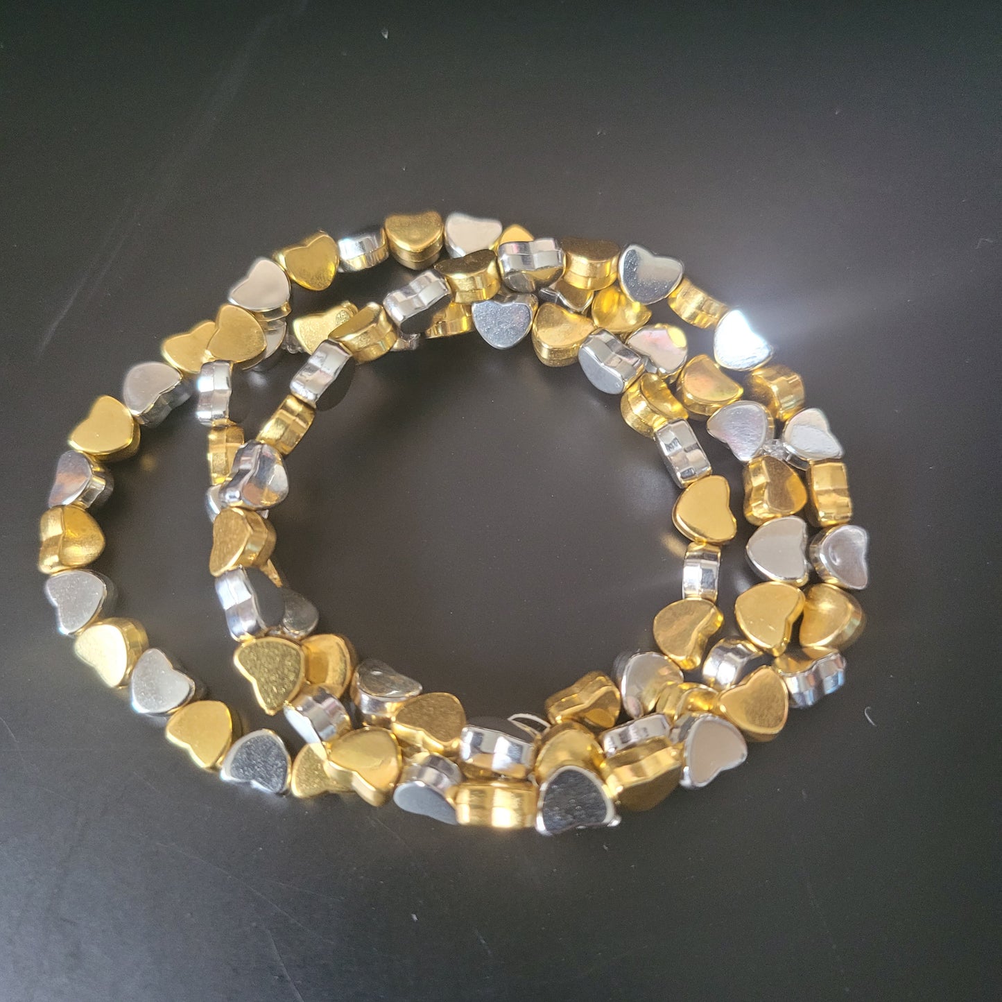 Kids Stretch Silver and Gold Hearts Bead Bracelets