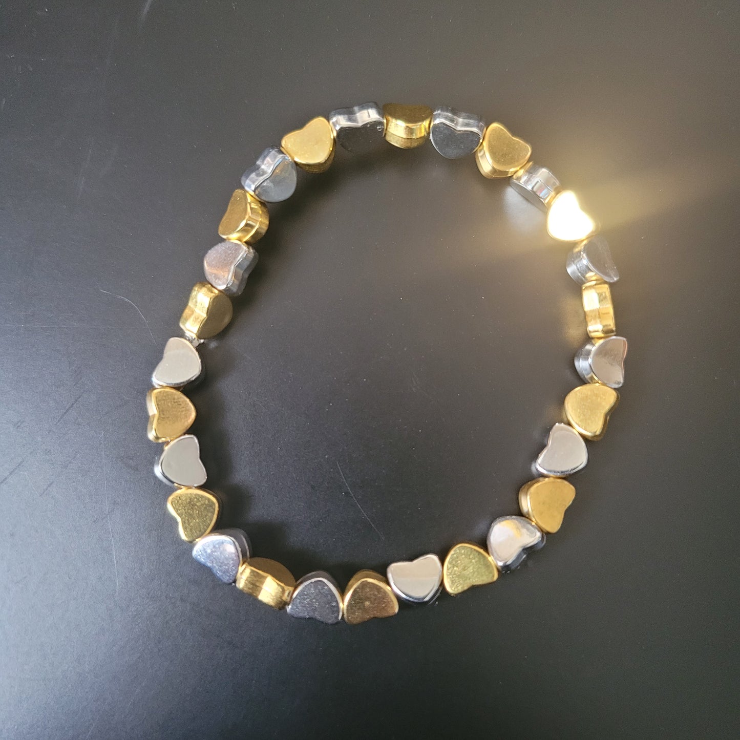 Kids Stretch Silver and Gold Hearts Bead Bracelets