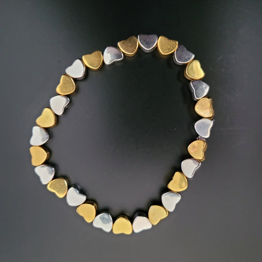 Kids Stretch Silver and Gold Hearts Bead Bracelets