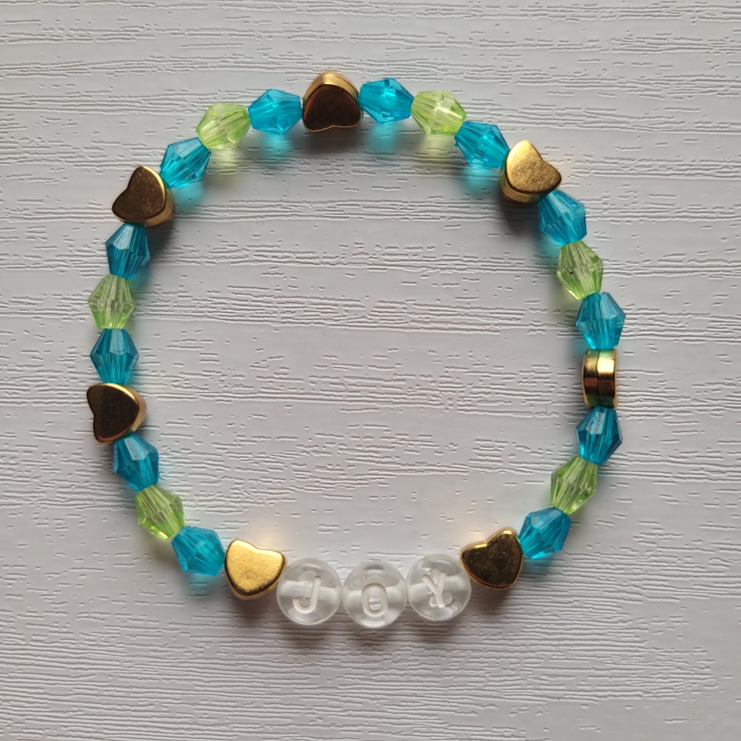 Kids Stretch JOY Colourful Gems and Gold Hearts Bead Bracelets