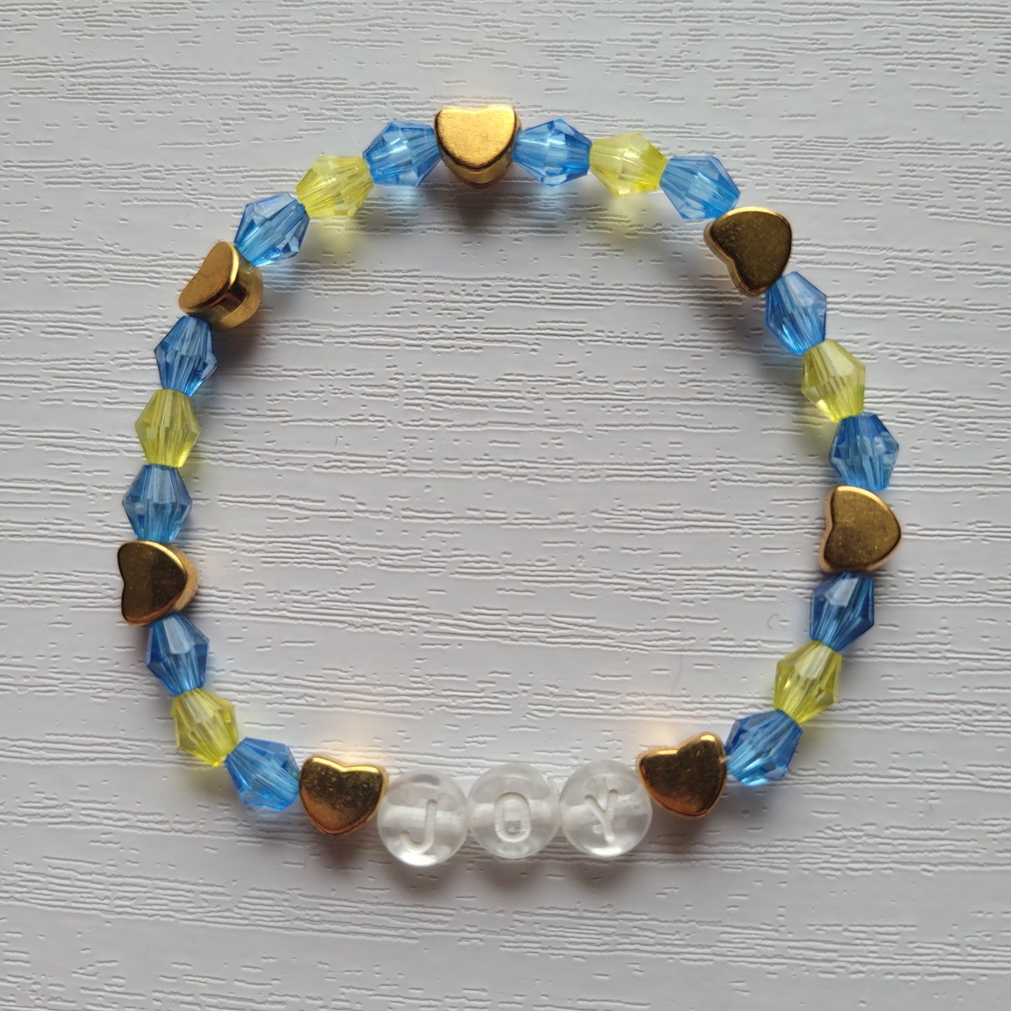 Kids Stretch JOY Colourful Gems and Gold Hearts Bead Bracelets