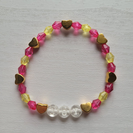 Kids Stretch JOY Colourful Gems and Gold Hearts Bead Bracelets