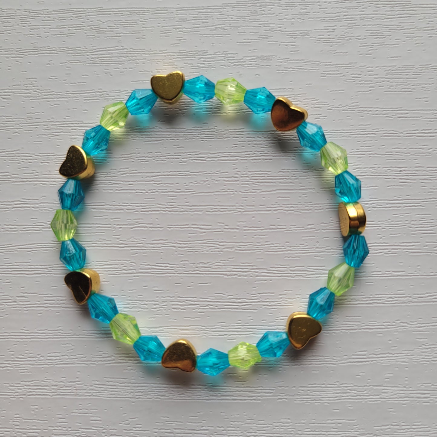 Kids Stretch Colourful Gems and Gold Hearts Bead Bracelets