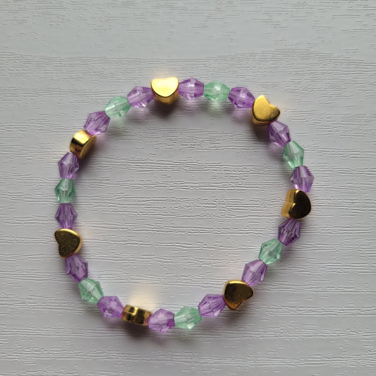 Kids Stretch Colourful Gems and Gold Hearts Bead Bracelets