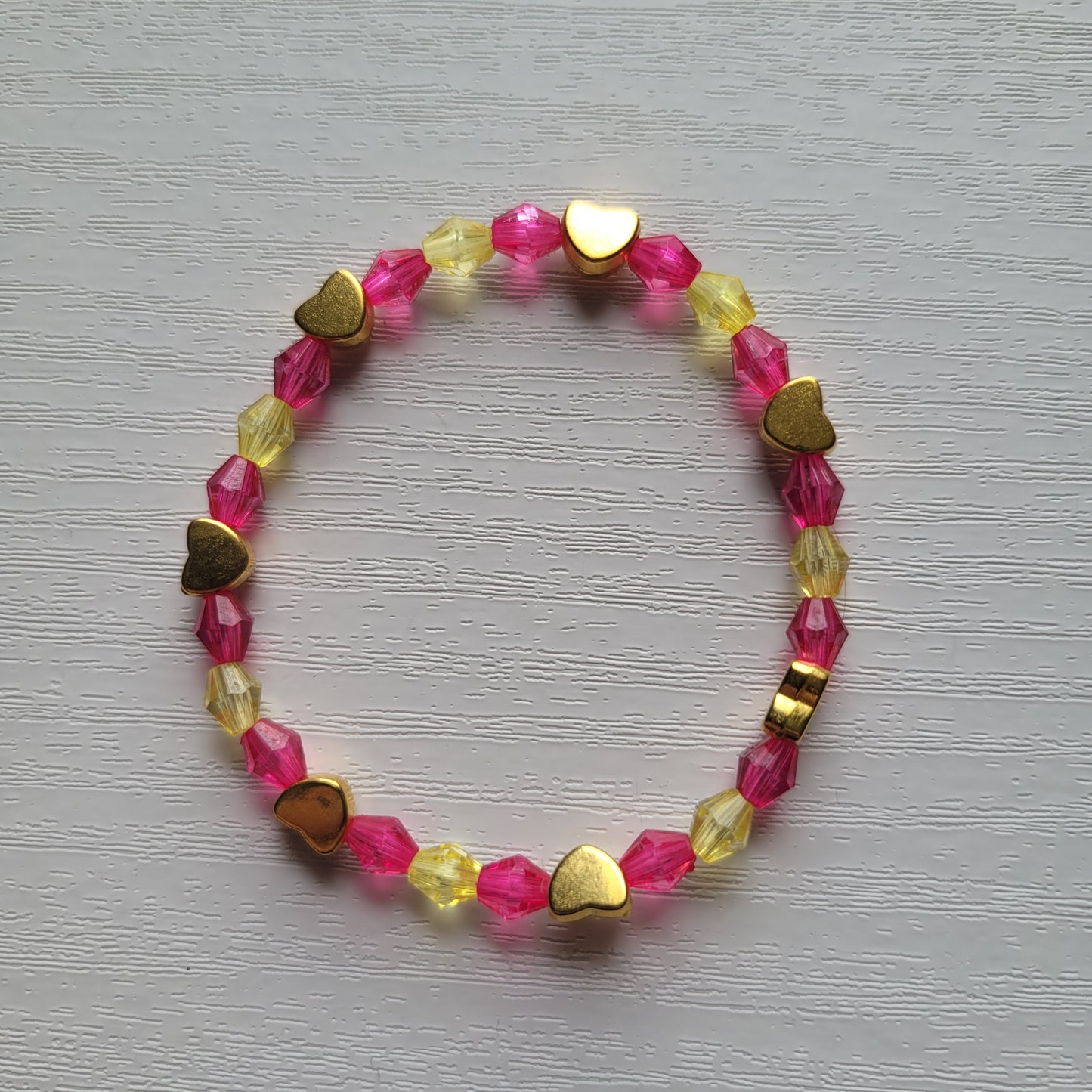 Kids Stretch Colourful Gems and Gold Hearts Bead Bracelets