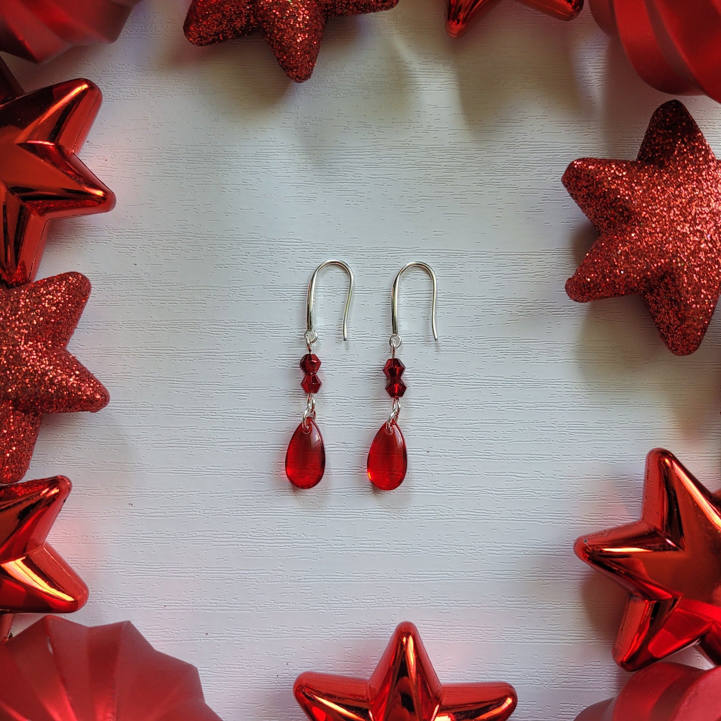 Christmas Colour Glass Classic Teardrop Beaded Earrings (Two Colour options)