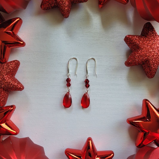 Christmas Colour Glass Classic Teardrop Beaded Earrings (Two Colour options)