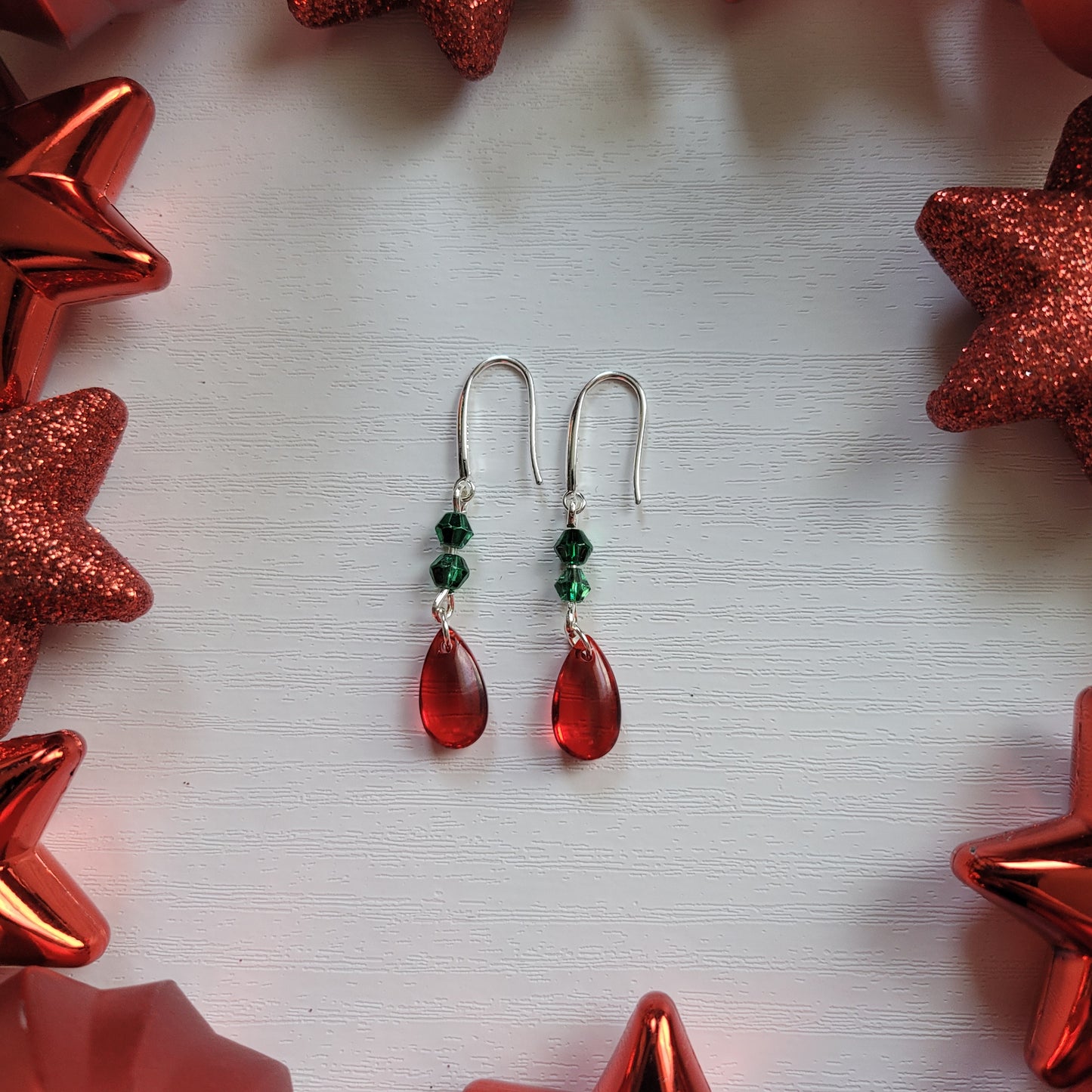Christmas Colour Glass Classic Teardrop Beaded Earrings (Two Colour options)
