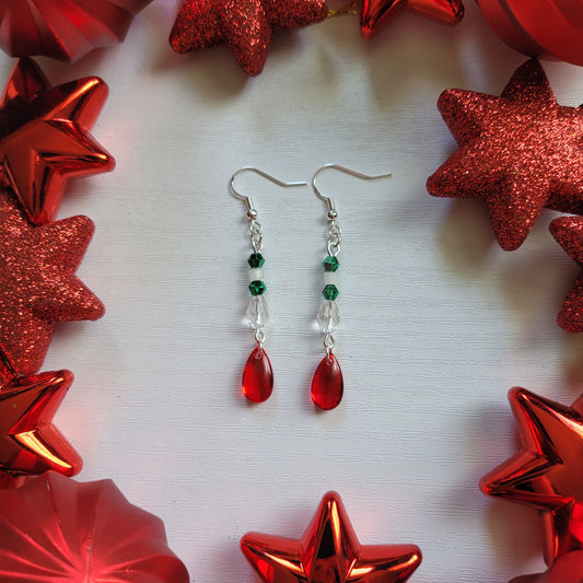 Christmas Colour Glass Hook Drop Teardrop Beaded Earrings