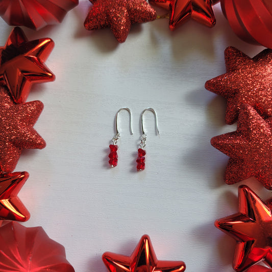 Christmas Red Glass Irregular Triangle Bead Earrings