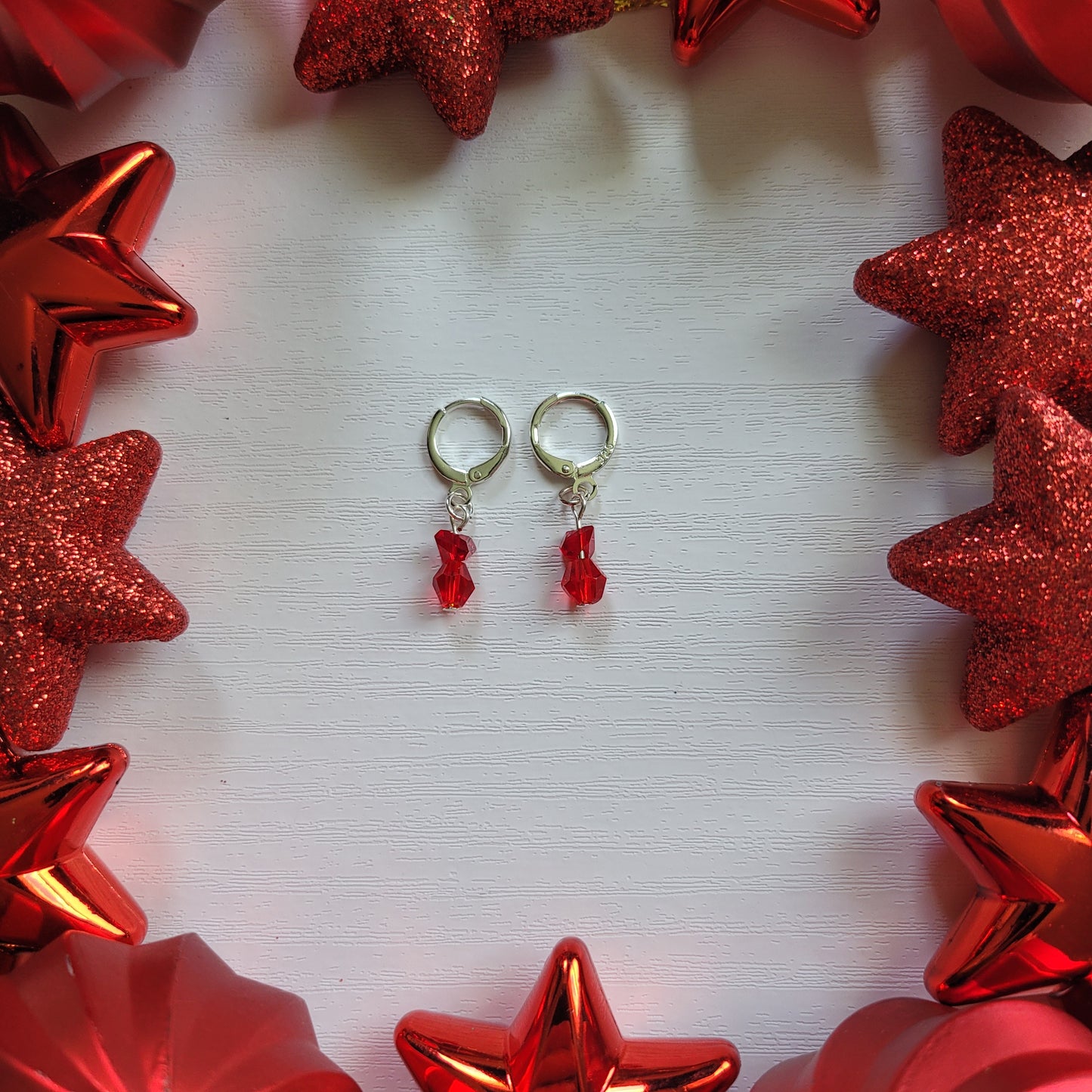 Christmas Glass Red Dangle Bead Earrings