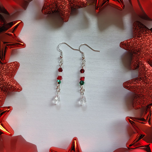 Christmas Colours Glass Clear Drop Beaded Earrings