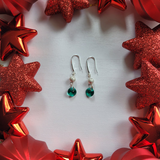 Christmas Glass Green & Stardust Dangle Bead Earrings