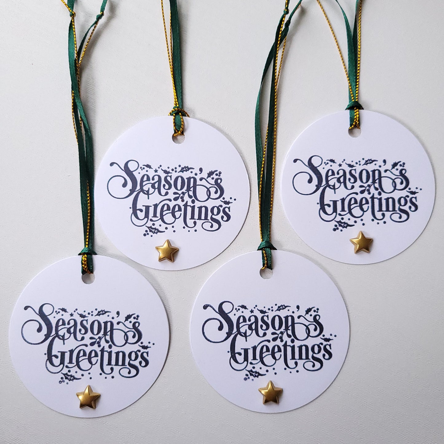 Single Christmas Hand Stamped with Gold Star Embellishment Gift Tag (Two Colours)