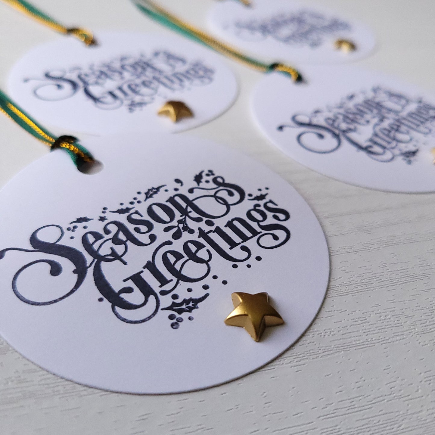 Single Christmas Hand Stamped with Gold Star Embellishment Gift Tag (Two Colours)