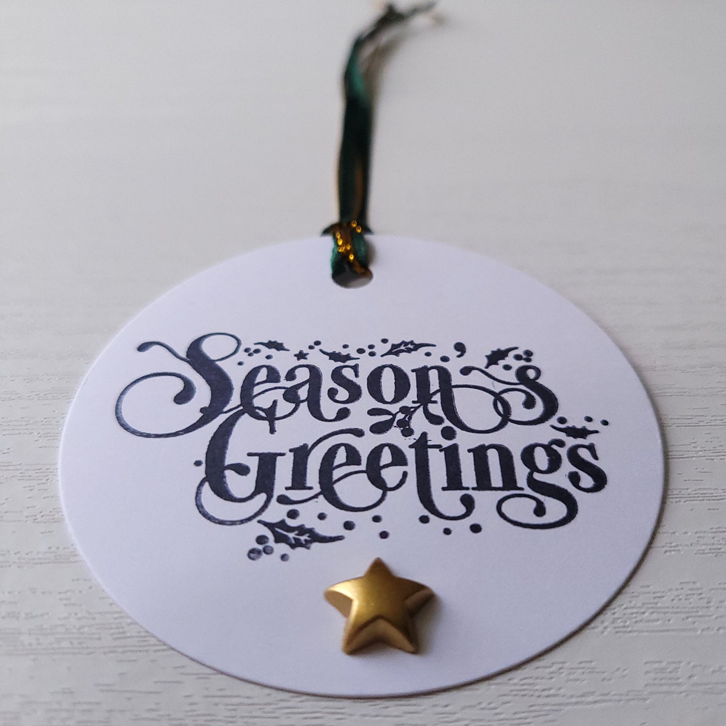 Single Christmas Hand Stamped with Gold Star Embellishment Gift Tag (Two Colours)