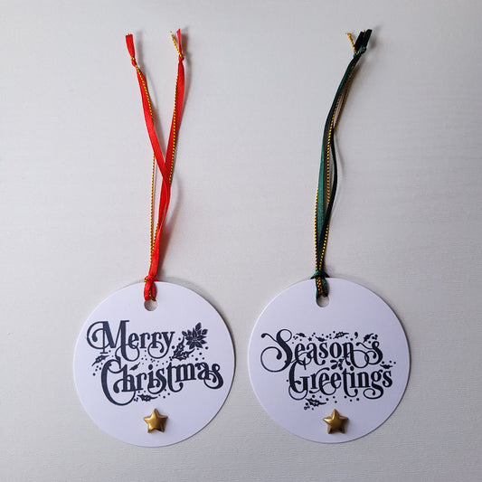Single Christmas Hand Stamped with Gold Star Embellishment Gift Tag (Two Colours)