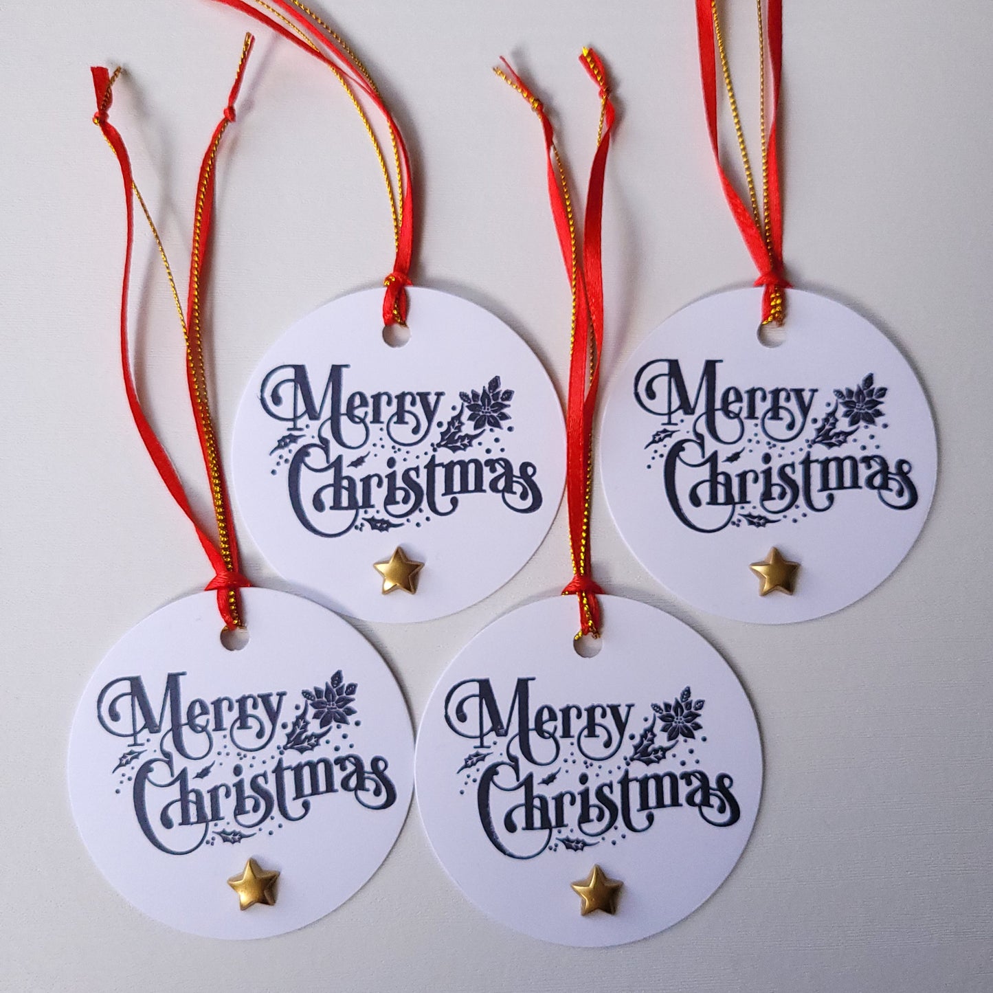 Single Christmas Hand Stamped with Gold Star Embellishment Gift Tag (Two Colours)