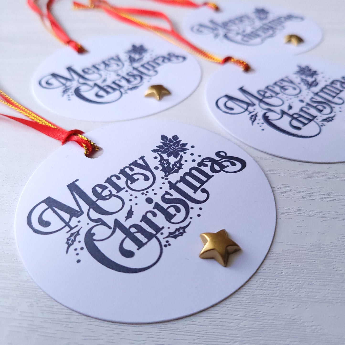 Single Christmas Hand Stamped with Gold Star Embellishment Gift Tag (Two Colours)