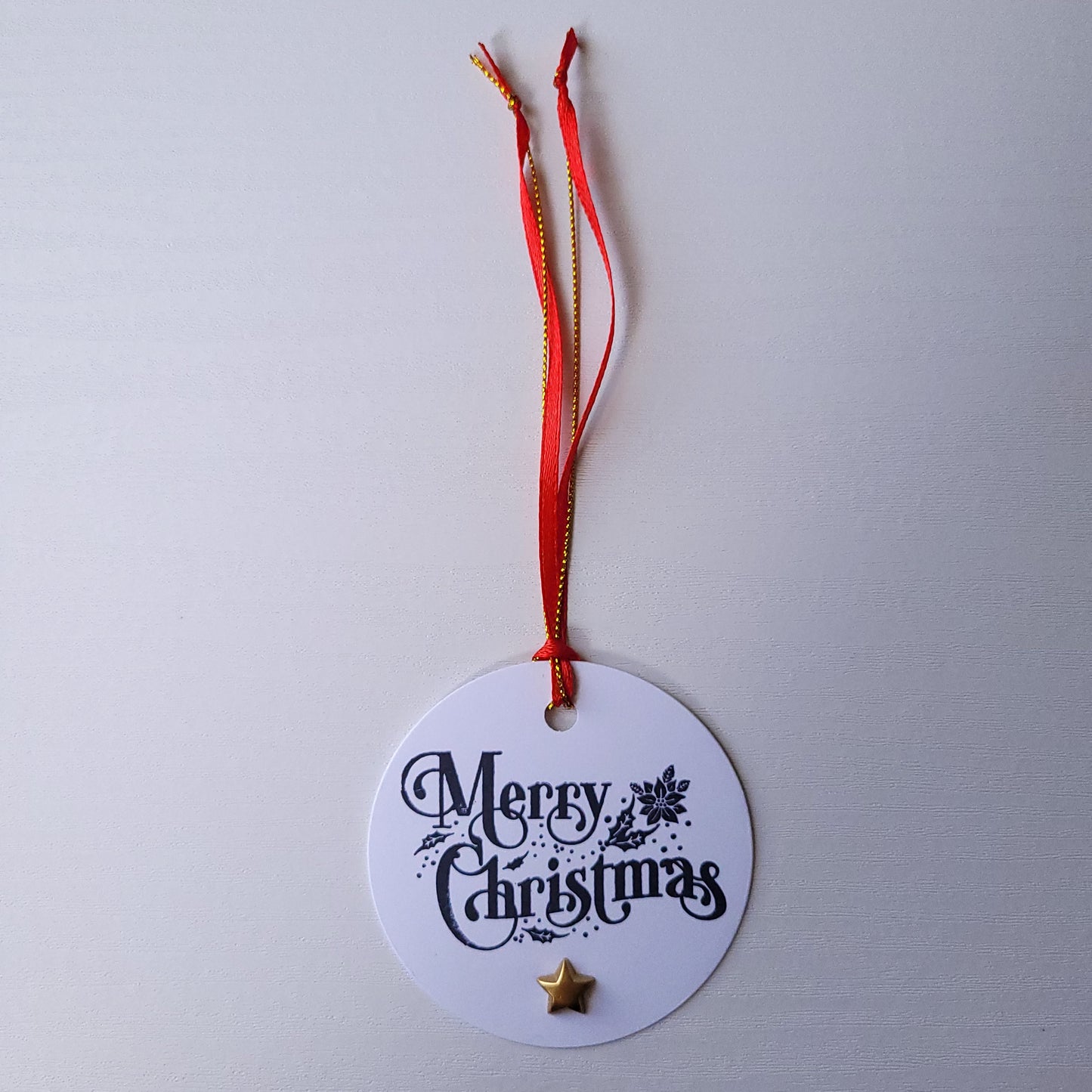 Single Christmas Hand Stamped with Gold Star Embellishment Gift Tag (Two Colours)