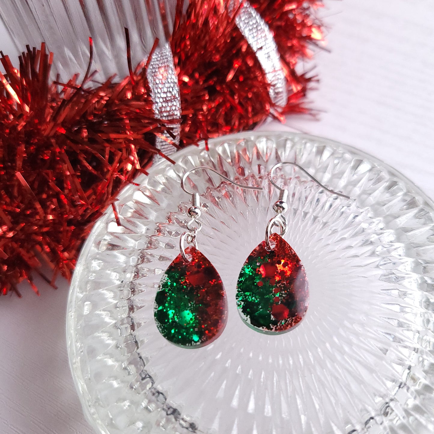 Christmas Sparkle Resin Handmade Earrings (Choose your style)