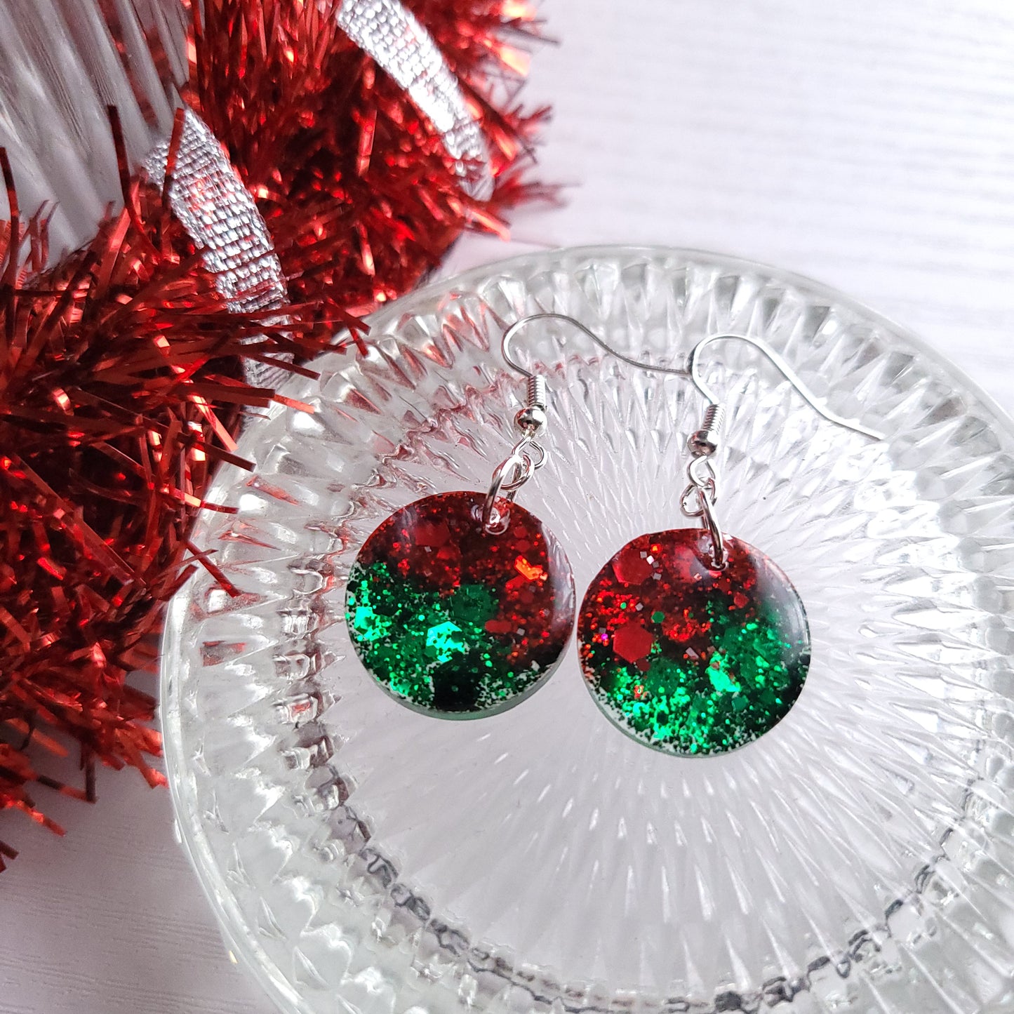 Christmas Sparkle Resin Handmade Earrings (Choose your style)