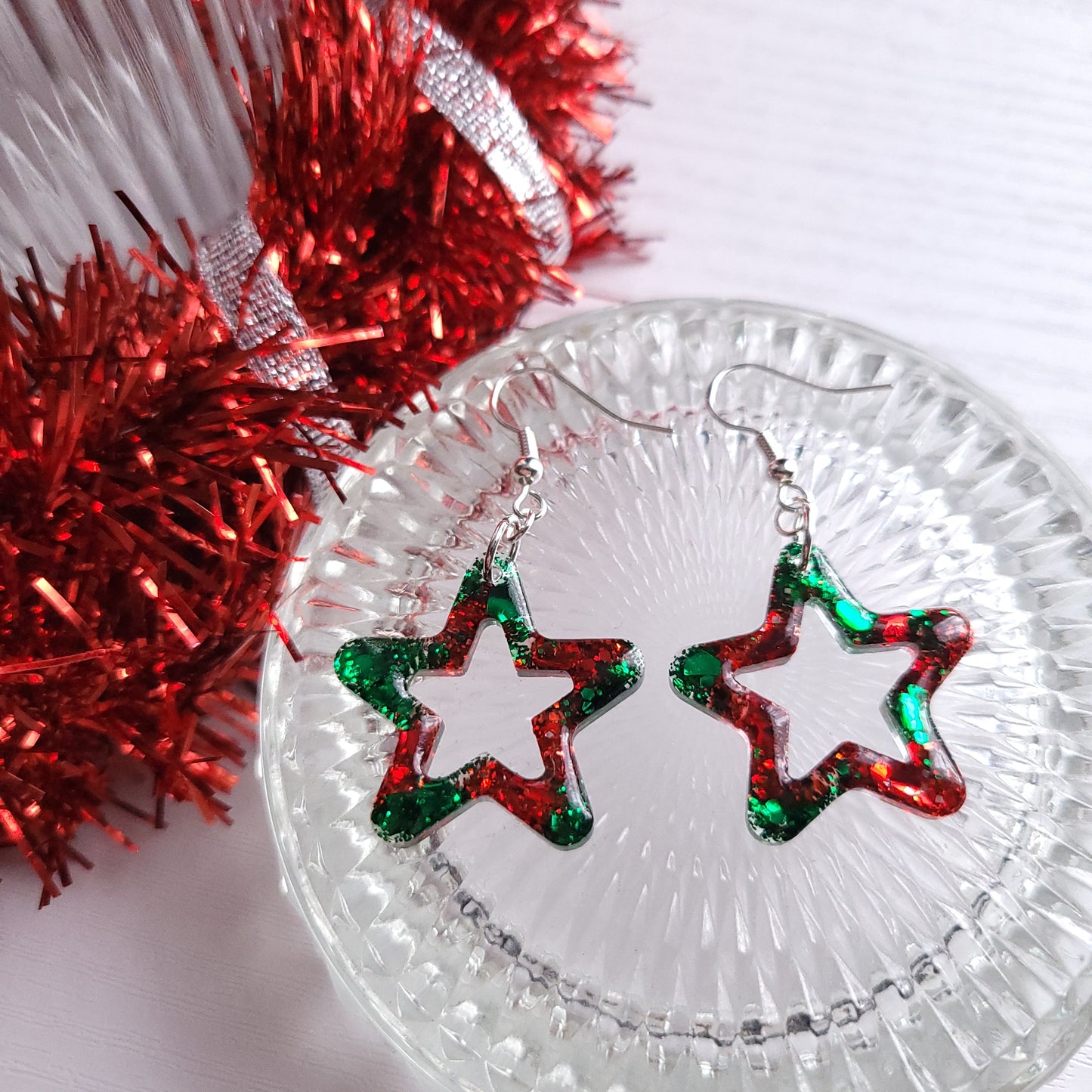 Christmas Sparkle Resin Handmade Earrings (Choose your style)