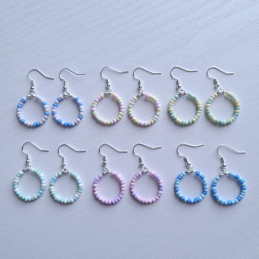 Pastel Beaded circle drop earrings (multiple colour combos)