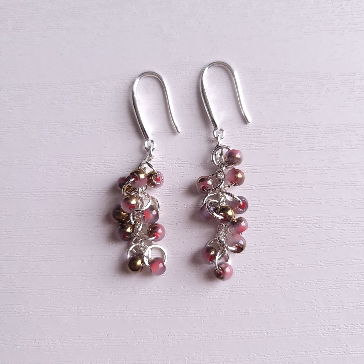 Coloured Bronze Accent Beaded Dangle Silver earrings (multiple colour combos)