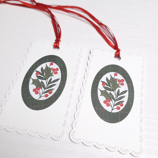 Tartan and Holly Christmas Gift Tag
