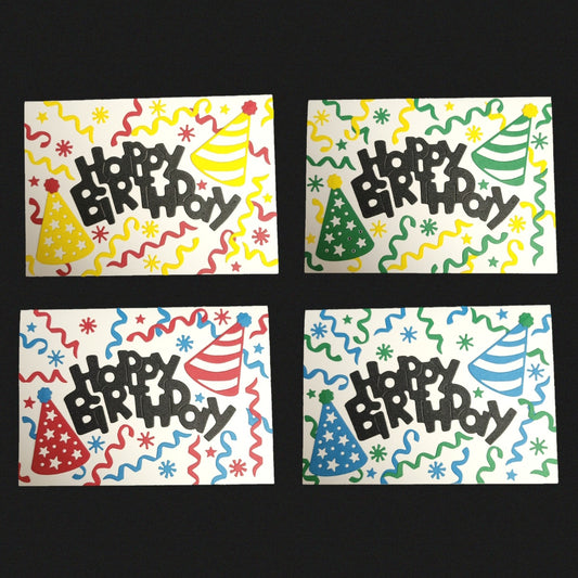 Party Hats and Streamers Happy Birthday blank cards