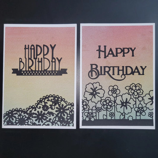 Set of 2 A6 watercolour silhouette blank Happy Birthday cards