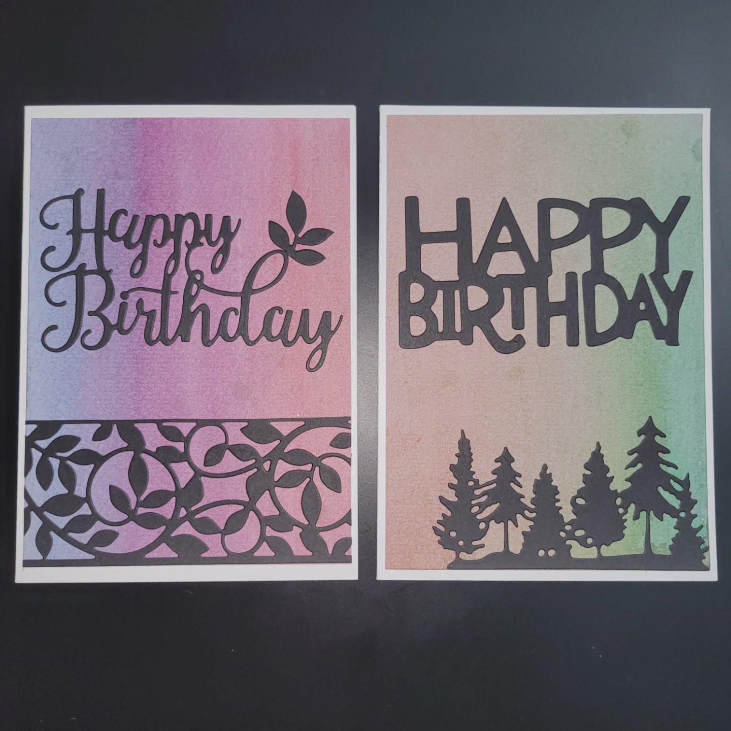 Set of 2 A6 watercolour silhouette blank Happy Birthday cards