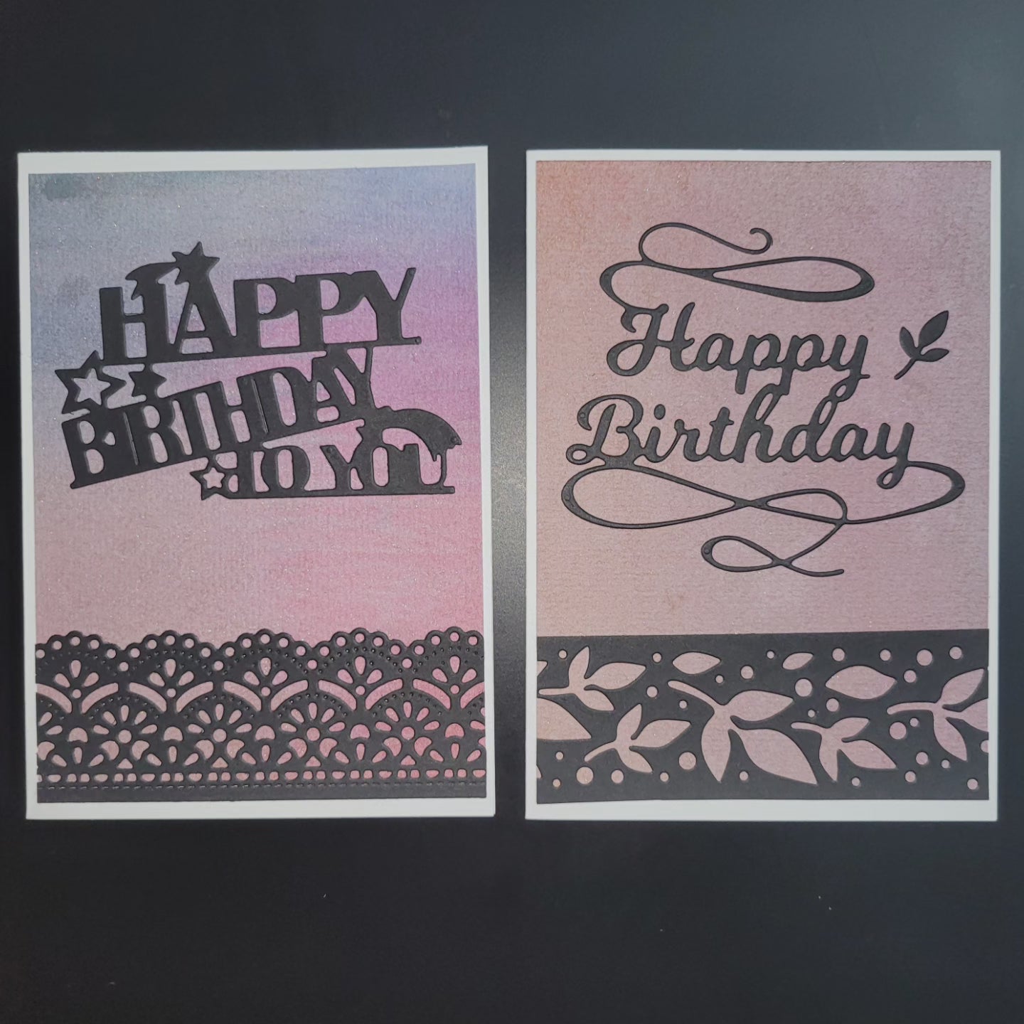 Set of 2 A6 watercolour silhouette blank Happy Birthday cards
